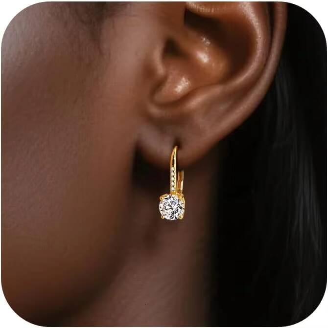 Moissanite Earrings White Gold Plated Soild Sterling Silver Dangle Earrings D Color Brilliant Round Cut VVS1 Moissanite