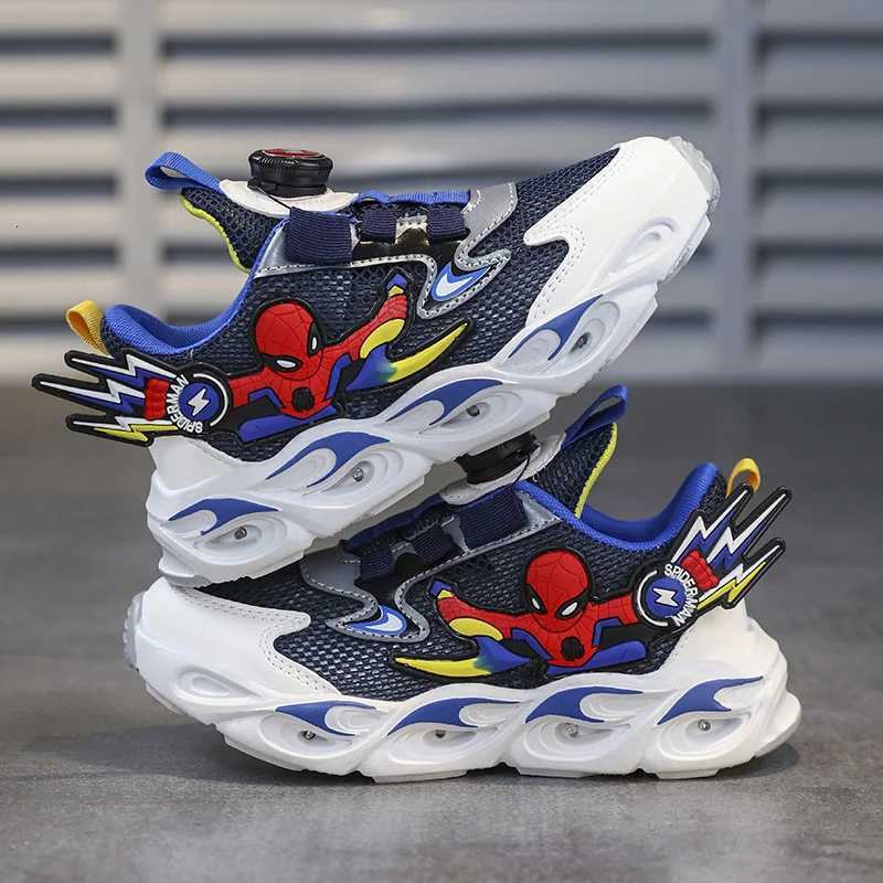 Children Sports Shoes Mesh Rotating Buckle Casual Outdoor Running Shoes Anti Slip Fashion Flashing Lightweight Walking ShoesW251121