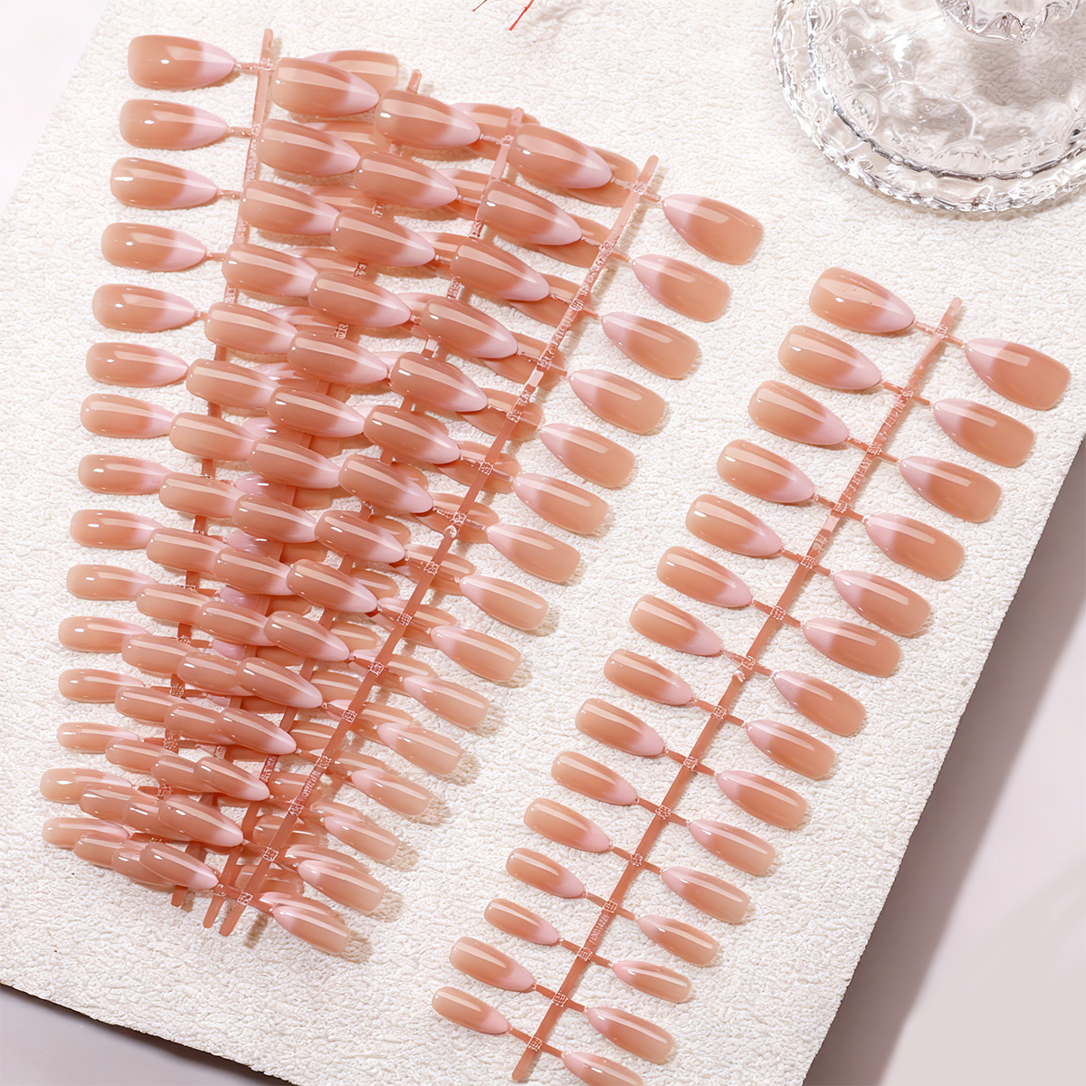 30 pieces of strip-shaped DIY long almond-shaped press-on nails, pink and purple French press-on acrylic nails, simple French nails, suitable for girl