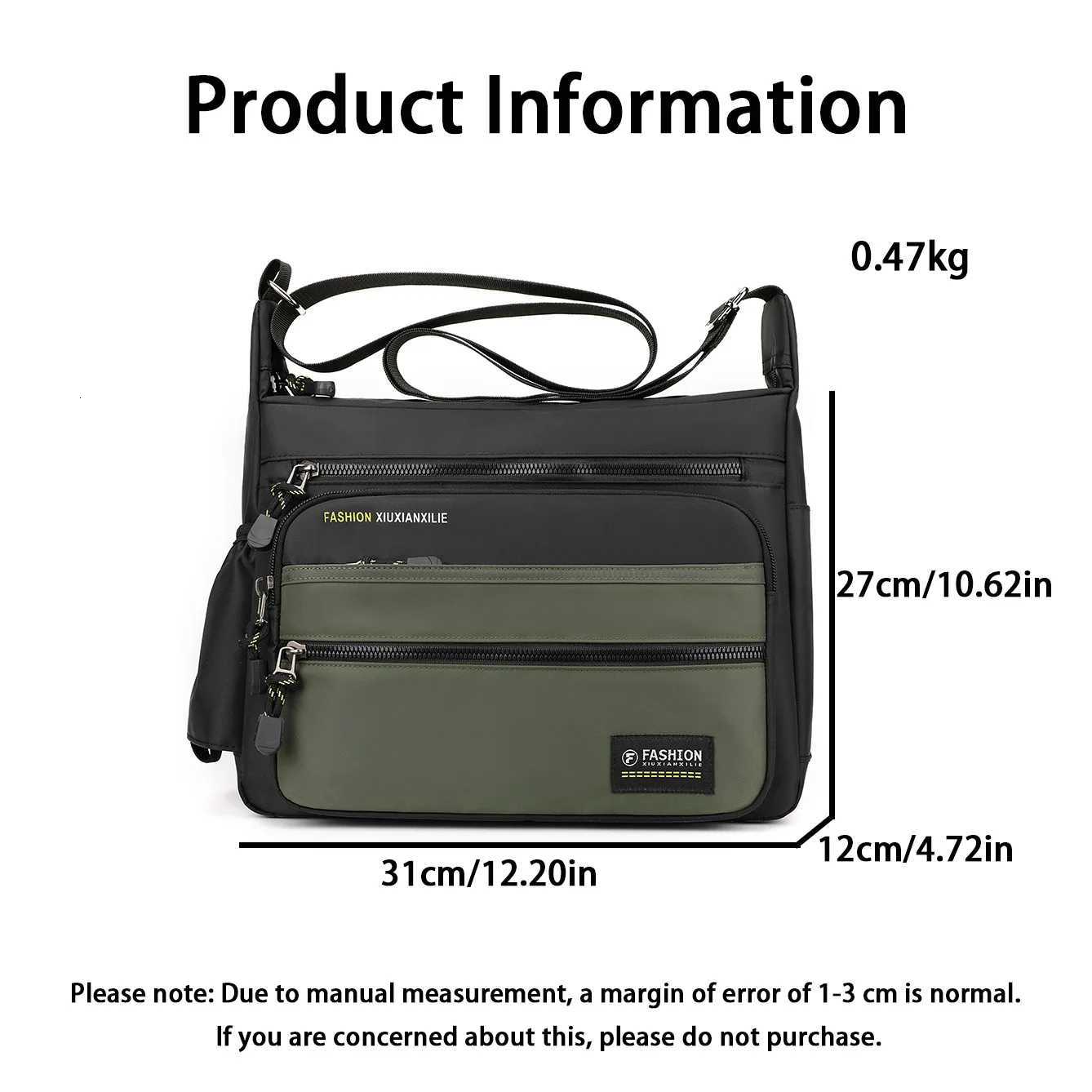Minimalist Mens Shoulder Bag Large Capacity Durable Mens Crossbody Bag Waterproof Nylon Multi-Compartment Casual Mens BagT251121