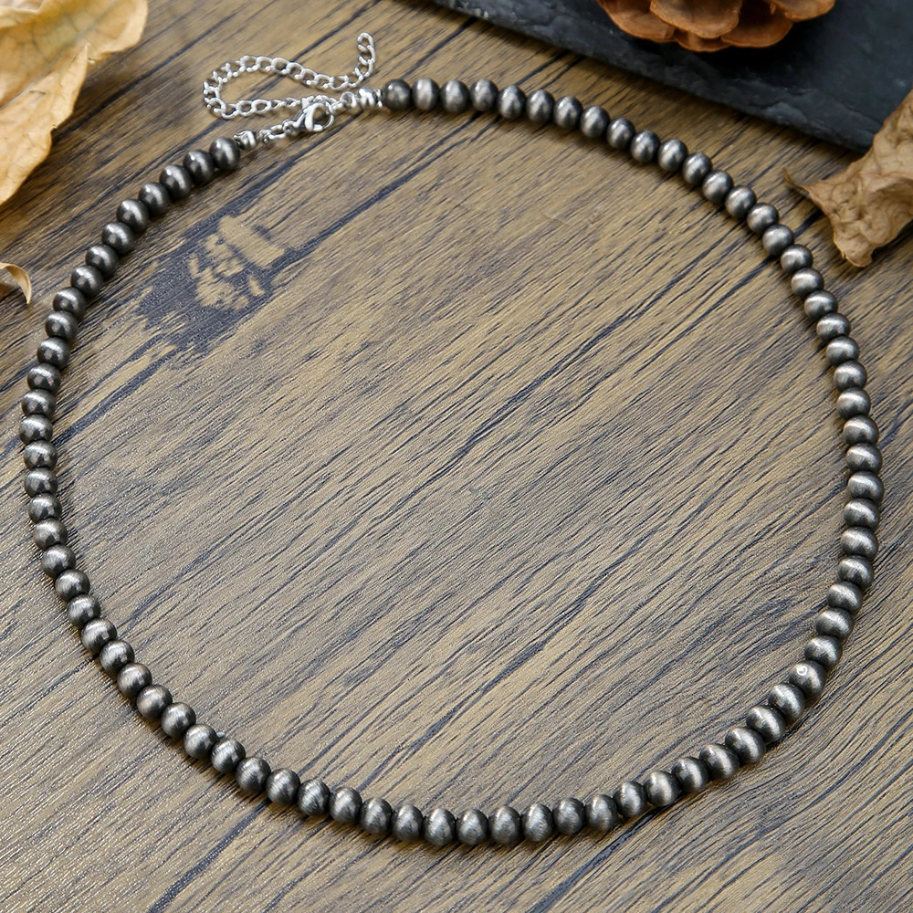Vintage brushed bead necklace suitable for women Navajo pearl matching jewelry Bijoux Acier stainless steel 250421
