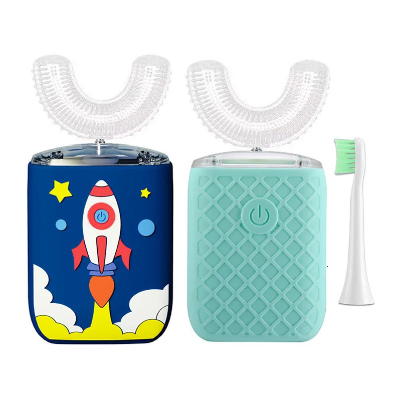 Electric Toothbrush for Children Adults U Shaped 360 Degrees Smart Electric Toothbrush Rechargeable Cartoon for Kids Blue Light 251113