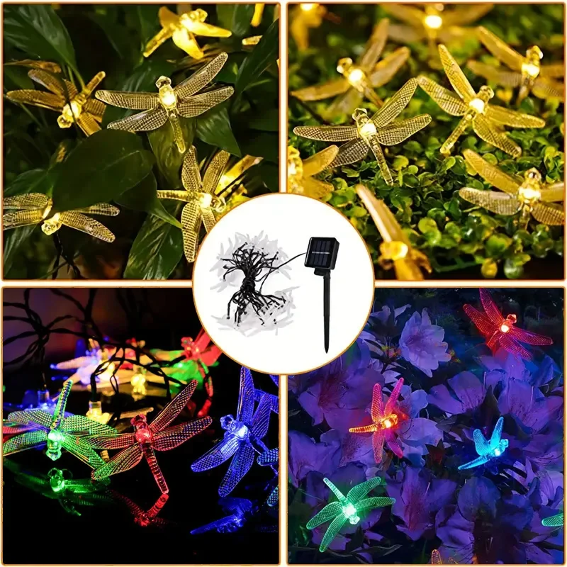 Solar LED Strings Outdoor Dragonfly Lawn Light Waterproof 8 Mode Lighting Garden Lamp For Christmas Balcony Party Decoration