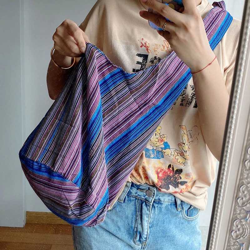 Contrast Color Printed Bohemian Ethnic Style Large Capacity Minimalist Womens Shoulder Crossbody Tote BagT251121