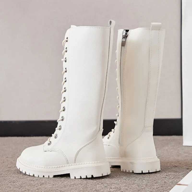 Girls Long Boots Children Knee-High Fashion Motorcycle Boots Rubber Soft Platform for Princess Kids High Boots Classic WinterW251121