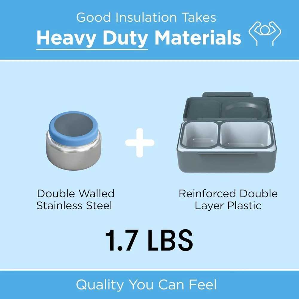 Insulated Kids Lunch Box Leak Proof Thermal Food Jar 2 Compartments Bento with Ice PackM251121