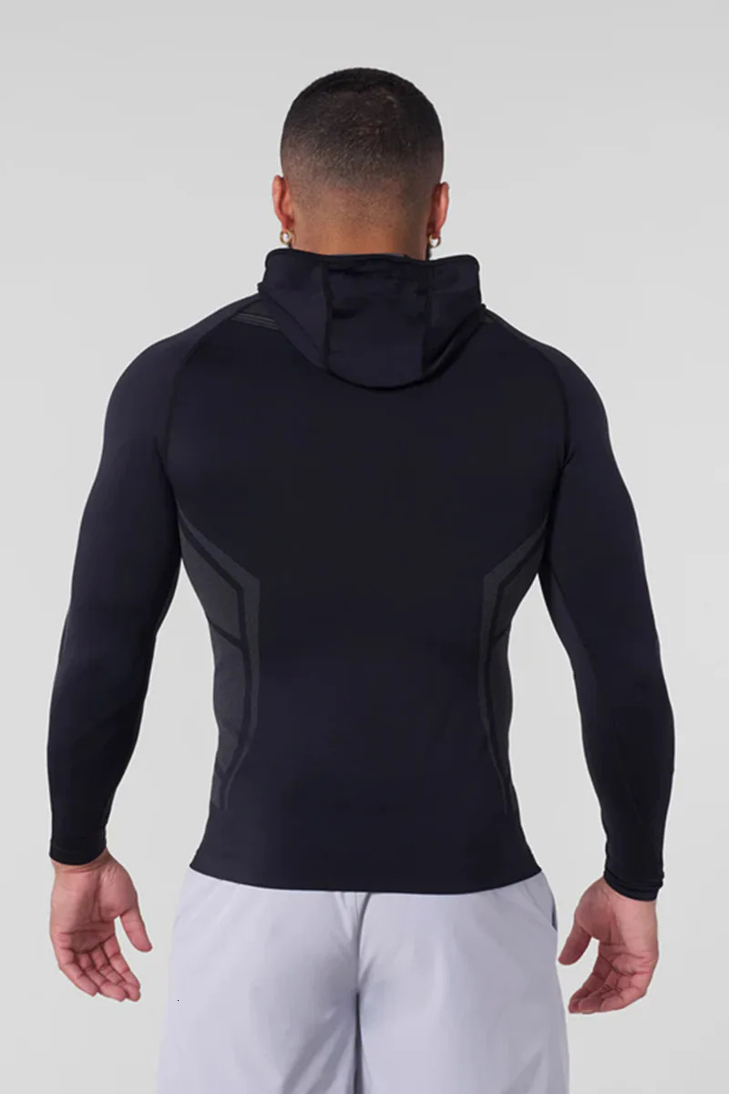 American Mens Tight T-shirt Jogger YA Sports Fitness Cool n Sense Running Training Speed Dry Hooded Long Sleeves 250421