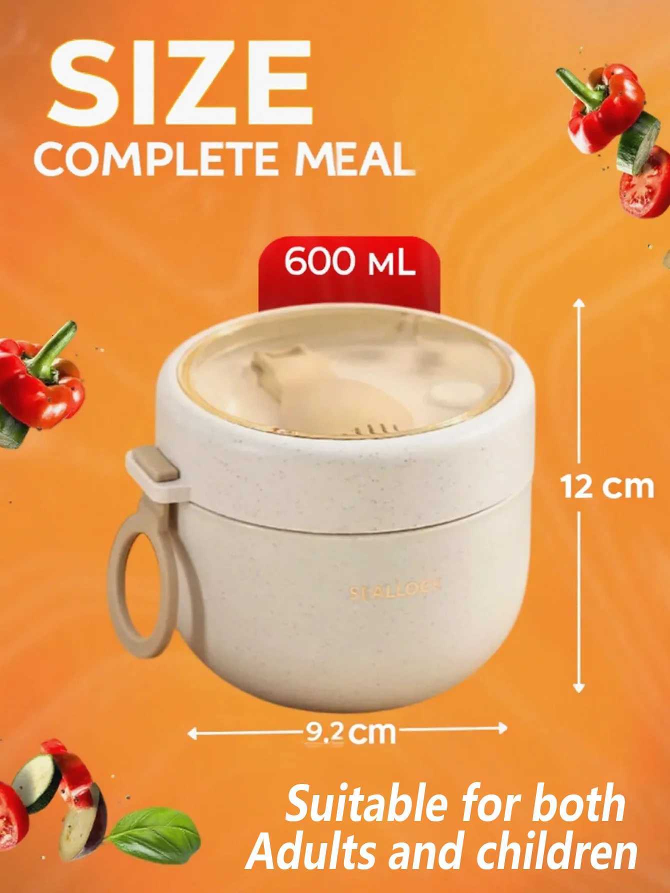 600ml Stainless Steel PP Material Simple Soup Cup Lunch Box Eco-Friendly Portable Food ContainerM251121