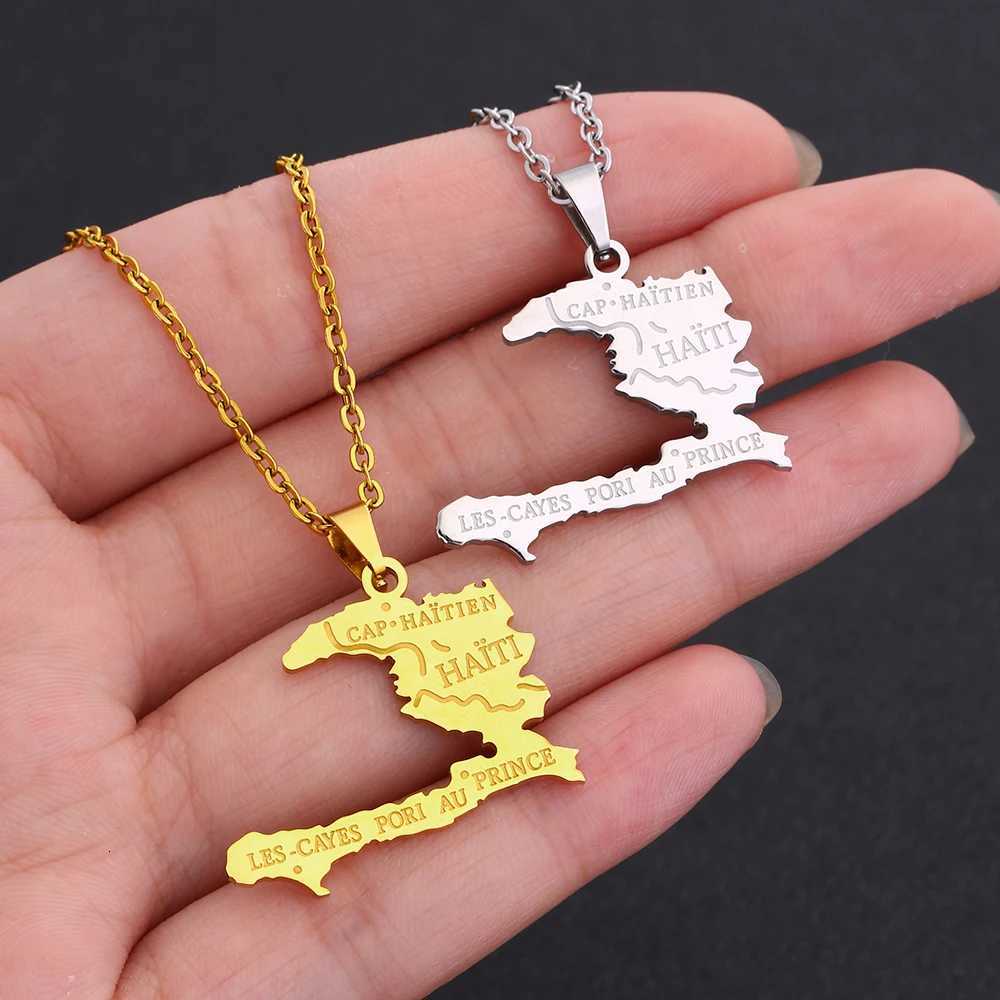 Haiti Map City Pendant Necklace Stainless Steel Men Women Gold/Steel Color Ayiti Country Map Jewelry Ethnic GiftXJ251121