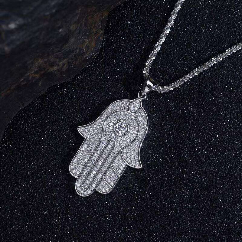 Messi Jewelry Ice Turkish Hamsa Fatima Moissanite Hip Hop Cuban Chain Pendant