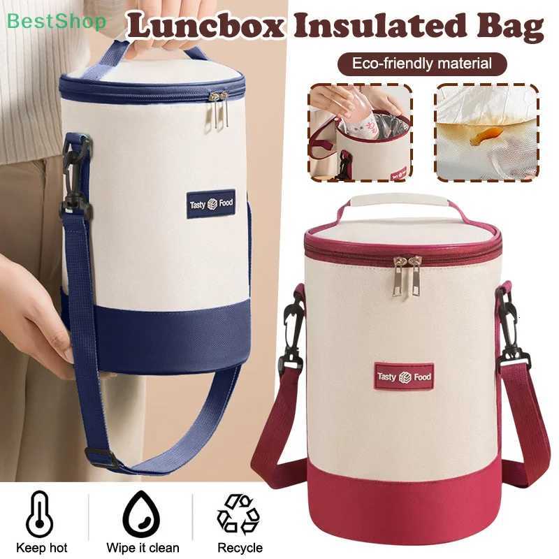 Cylindrical Insulated Bag Has Shoulder StrapsRound Multi-layer Lunch Box BagHandheld Crossbody Bento BagM251121