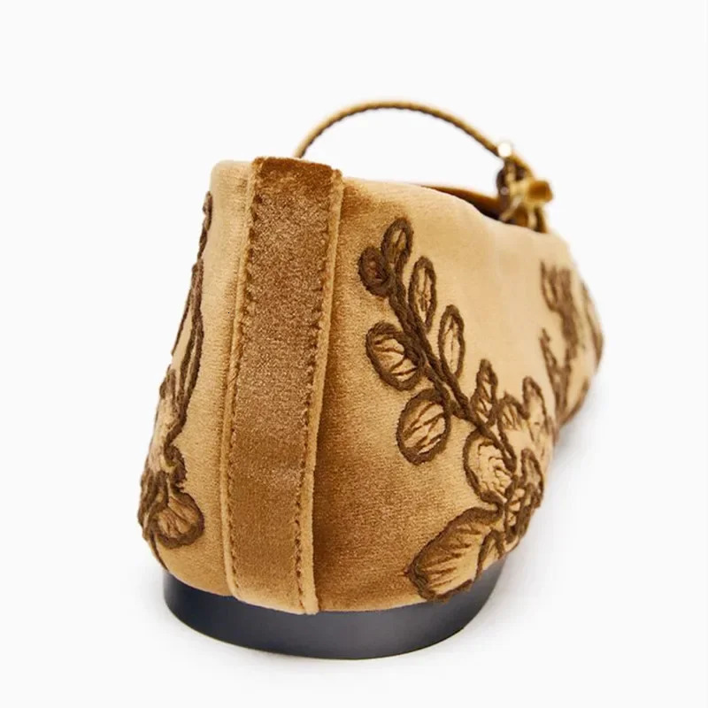 Novelty Velvet Embroidered Floral n Ballet Flats Women Comfort Round Toe Mary Jane Shoes Lightweight Soft ner Loafers 251121