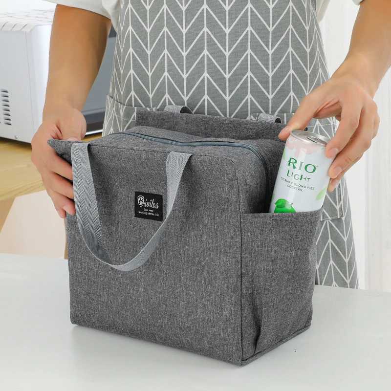 Lunch Bag Nylon Waterproof Thermal Insulation Large Capacity Double Side Pocket Portable Lunch Box Storage Bags Picnic Food Bags H251121