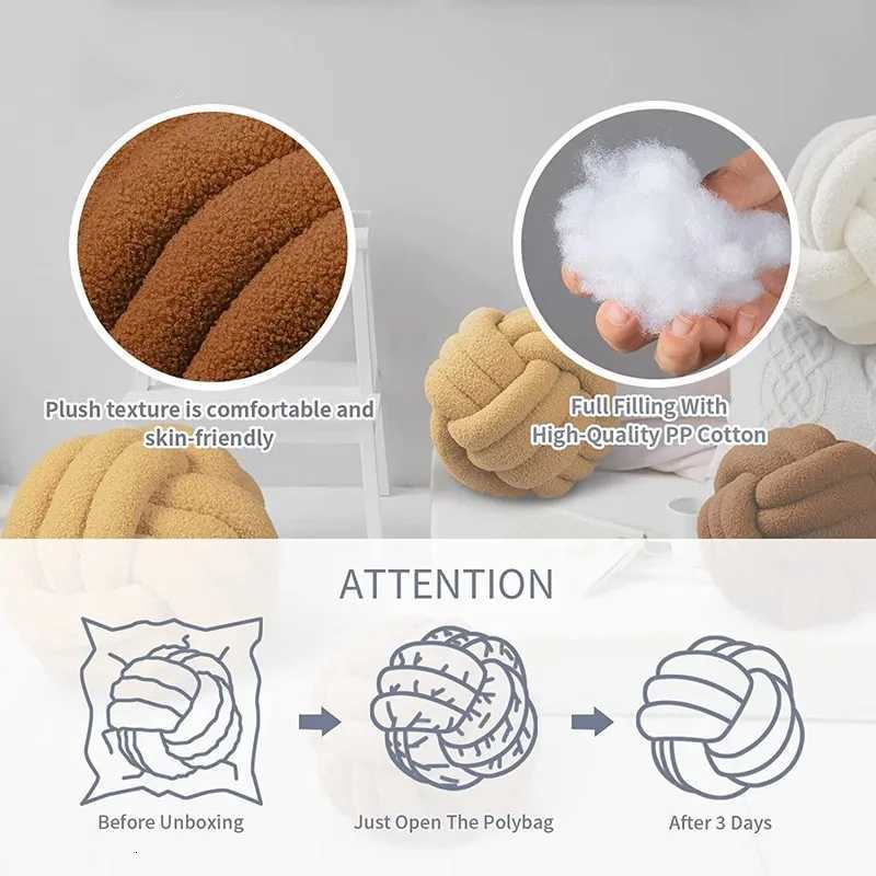 Black Red Knot Ball Soft Home Decorative Round Throw Handmade Knotted Plush Chirstmas Gift Cushion C251121