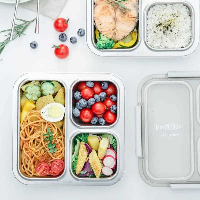 Stainless Steel Lunch Box Antibacterial Portable Large Capacity Divider Food Storage Container Lunch Box Household KitchenwareM251121