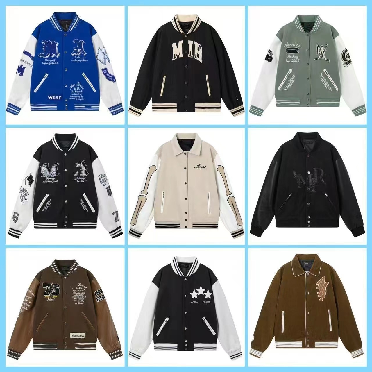 Amirirjacket Designer Men's Jackets Baseball Jacket High Quality Mens Designer Jacket Coat Blue College Baseball Uniform Cashmere Hip-Hop Street Mens Parka Jack