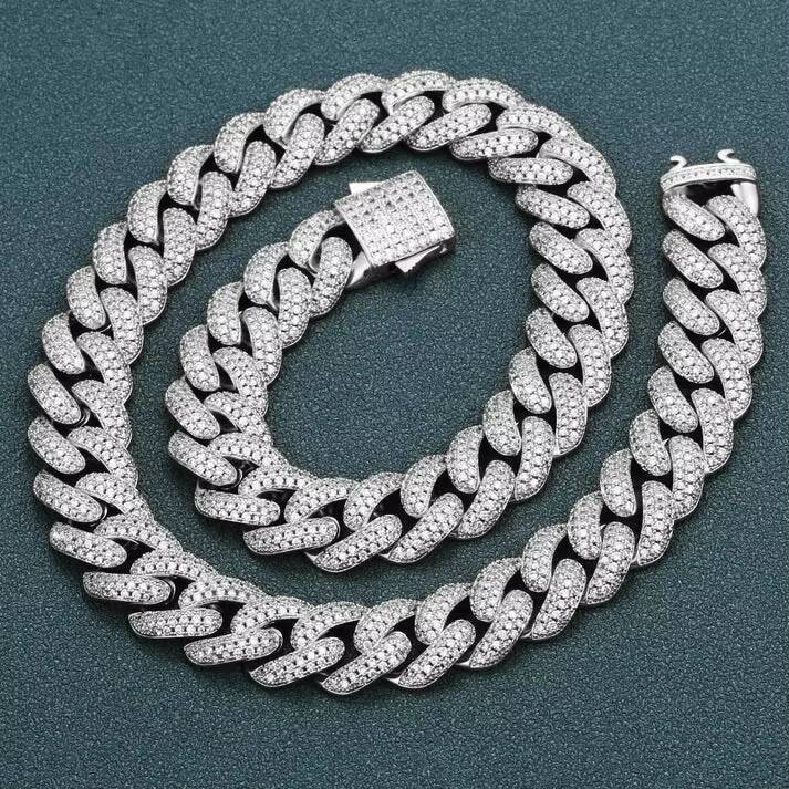 Rapper Fashion Jewelry 15mm Cuban Chain Necklaces 925 Sterling Silver Diamond Moissanite Miami Cuban Link Chain for Men
