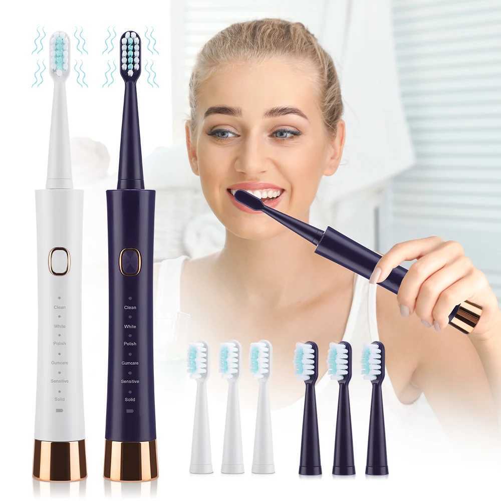 Electric Sonic Toothbrush Rechargeable Electric Toothbrush for Adults Waterproof Electric Toothbrushes with 4 Soft Brush Heads C251121