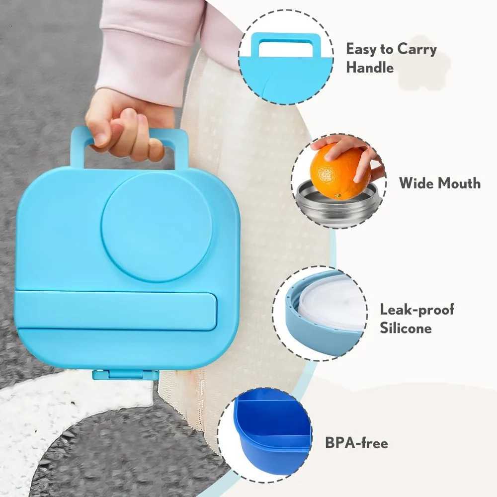 Kids Bento Lunch Box with 12oz Soup Thermos 4 Compartments Leak-Proof Container Set with Spoon Sauce JarM251121