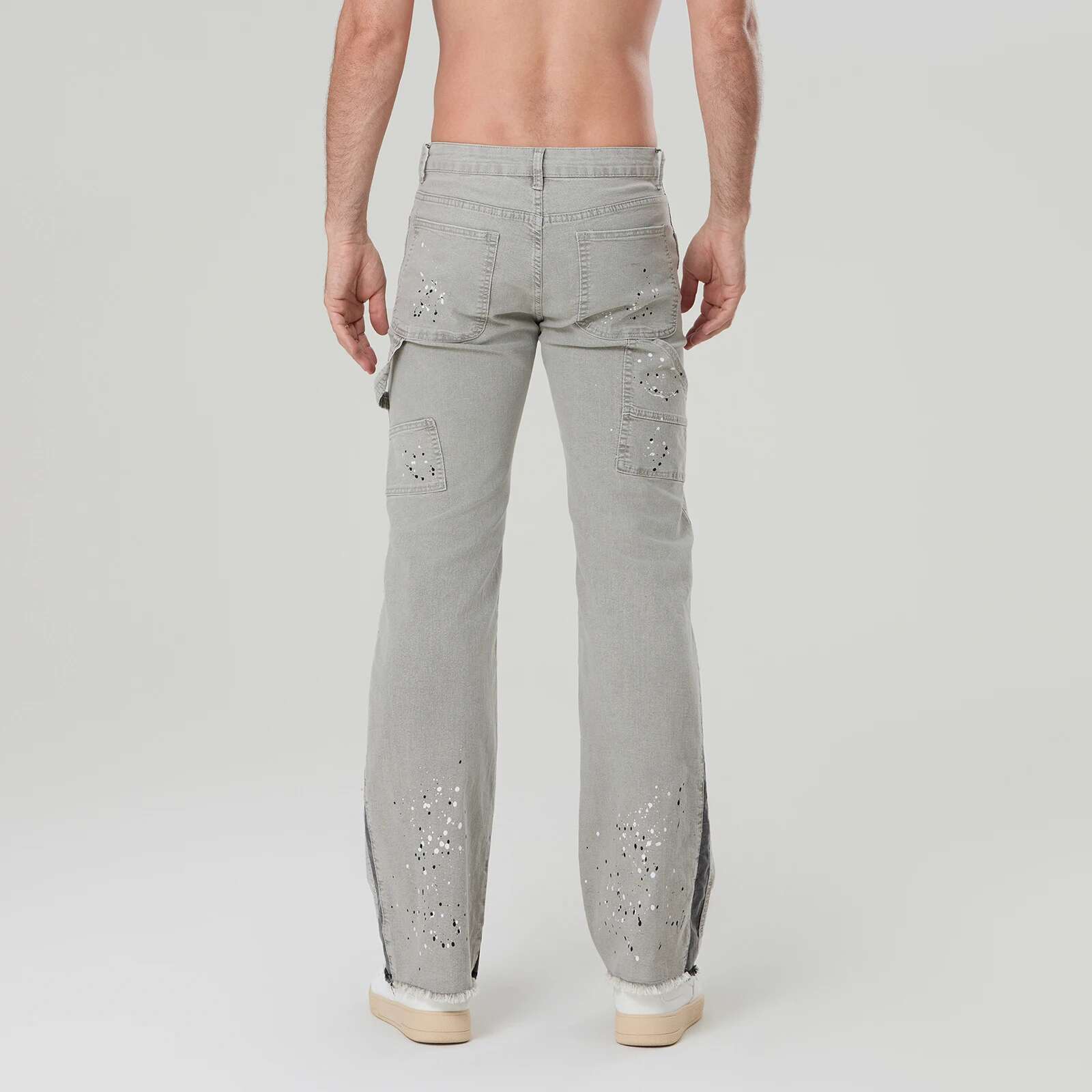 Men's Micro Flare Jeans Fashion Ink-Splatter Patchwork Denim Pants Spring Summer Casual Trousers With Pockets Streetwear