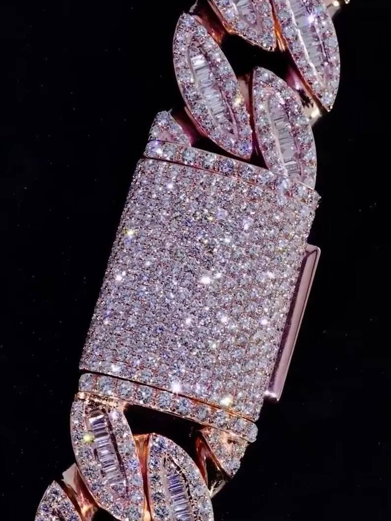 Iced Out Necklace with Baguette Round Cut VVS Moissanite Diamond Hip Hop Men Jewelry S925 18mm Moissanite Cuban Link Chain