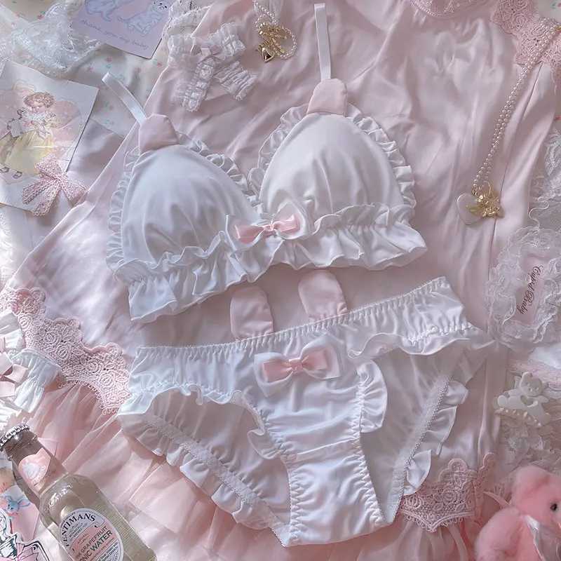 Womens Cute Bra Set Soft Girls Cute Girls Rabbit Ears Light and Comfortable Triangle Cup Gathering Anti-Sagging Bra SetXJ251106