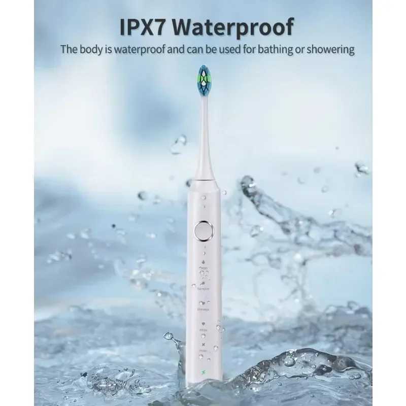 Electric Toothbrush USB Rechargeable Dental Electric Brush Automatic Ultrasonic IPX7 Waterpoof Toothbrush with 6 Brush Heads C251121