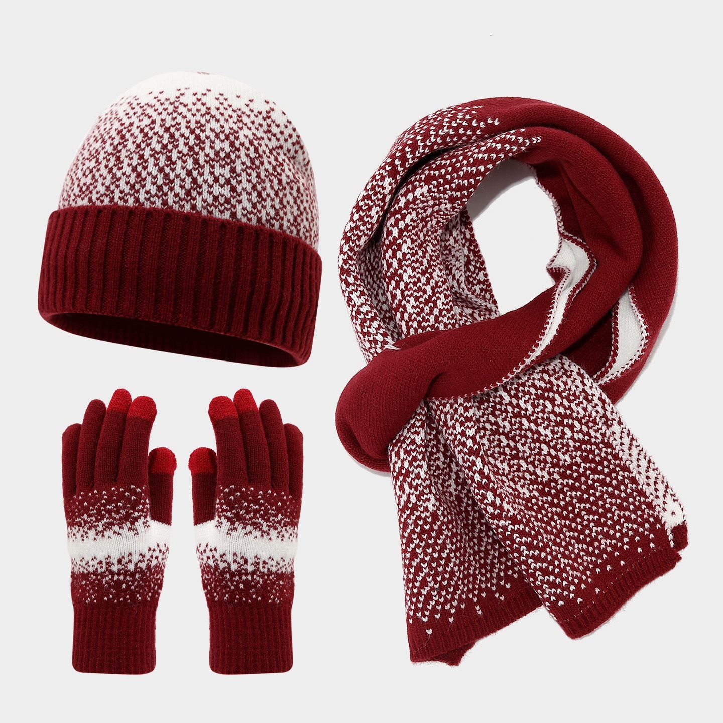 Color-Block Knitted designer Hat Scarf Touchscreen Gloves Three-Piece Set Autumn Winter Women's Cold-Proof Hat Warm Set free shipping
