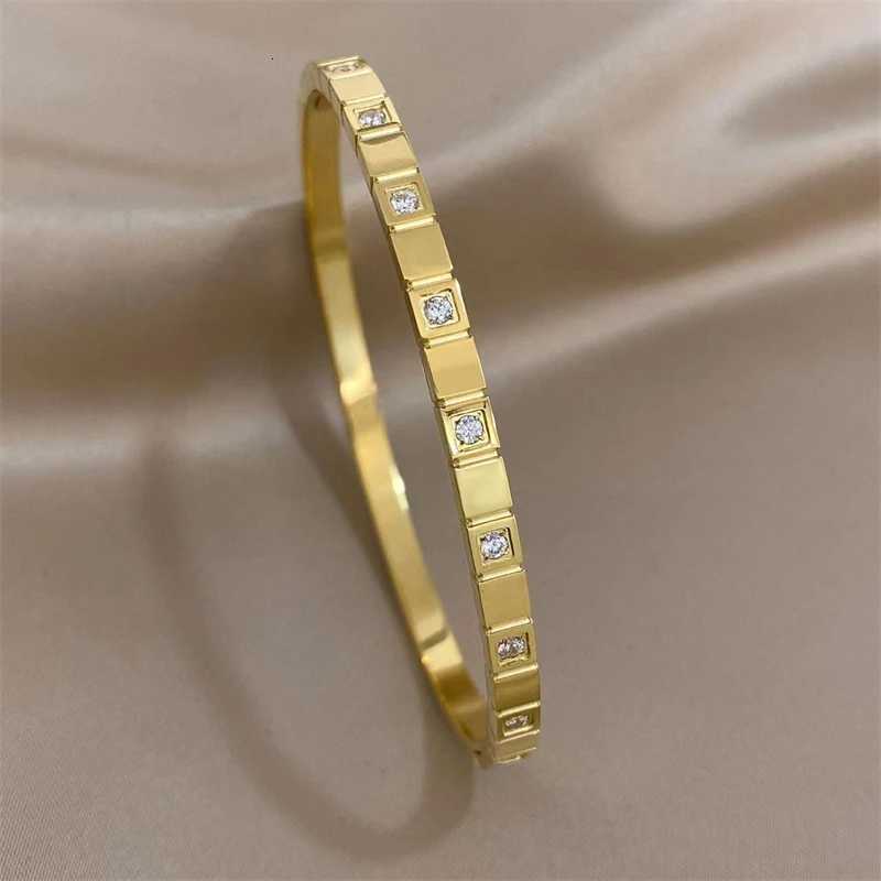 316L Stainless Steel New Fashion Fine Jewelry Minimalism Embedding Dazzling Zircon Charm Chain Bangle Bracelet For WomenW251121