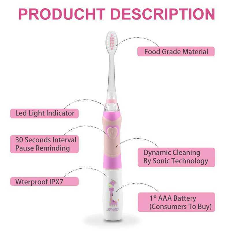 Seago Sonic Kids Electric Toothbrush Battery Waterproof Smart Timer Led Light Color Toothbrush Soft Bristle Head Baby Mouth C251121