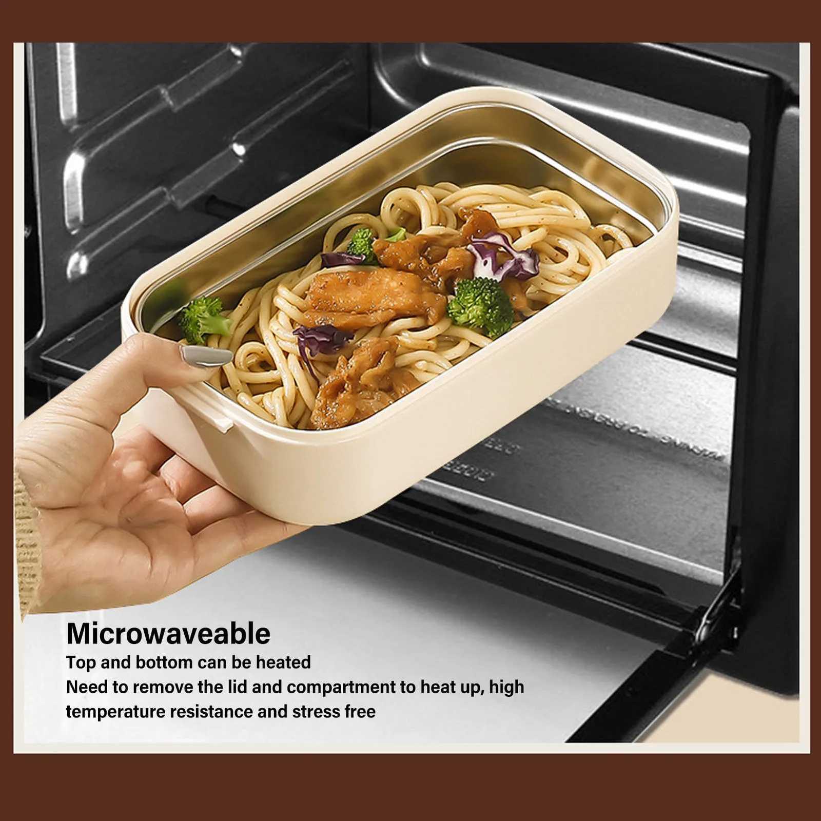 Lunch Box Double Layer Lunch Box Compartment Design Microwave Safe Multipurpose Easy Cleaning 1400ml for Work for OfficeM251121