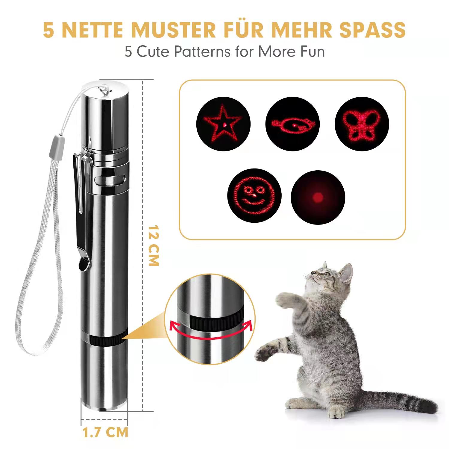 Cowjag Cat Toys, Laser Pointer with 5 Adjustable Patterns, USB Recharge Laser, Long Range and 3 Modes Training Chaser Interactive Toy, Dog Laser Toy