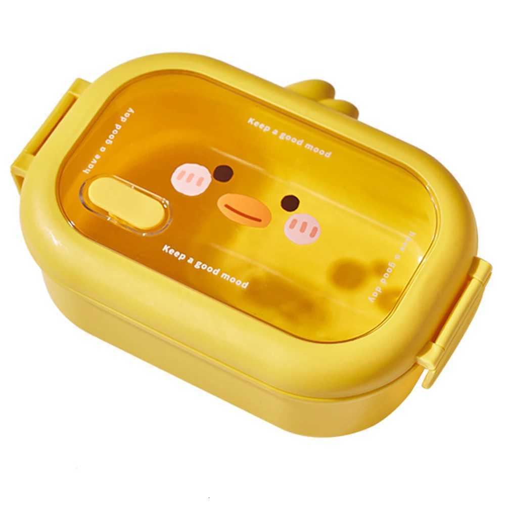 Stainless Steel Kids School Kawaii Bento Box 2 Cells Compartment Meal Box Double Side Clip for Primary Student/Office WorkerM251121