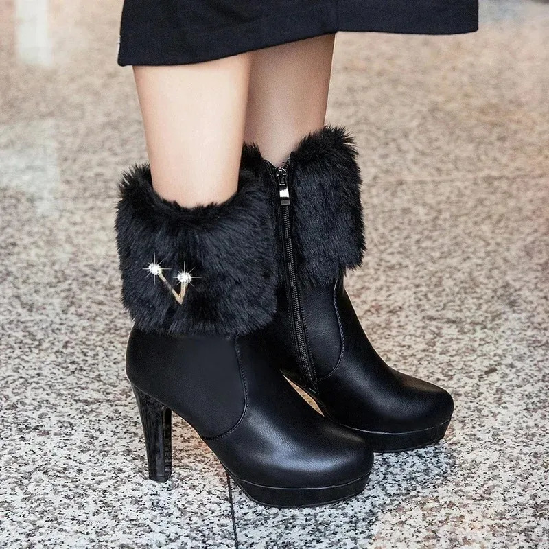 White Ankle Boots Women Platform Short Shoes Fashion V Buckle High Heels Black Autumn Winter Ladies Pink 3443 251121