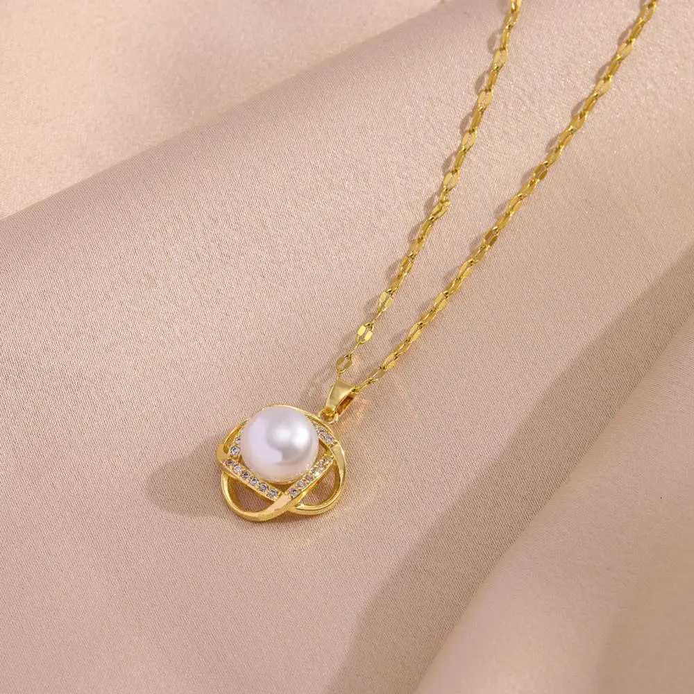 New Vintage Pearl Pendant Necklaces Earrings For Women Female Daily Wear Stainless Steel Jewelry Set Girls Party Gift WholesaleXJ251121