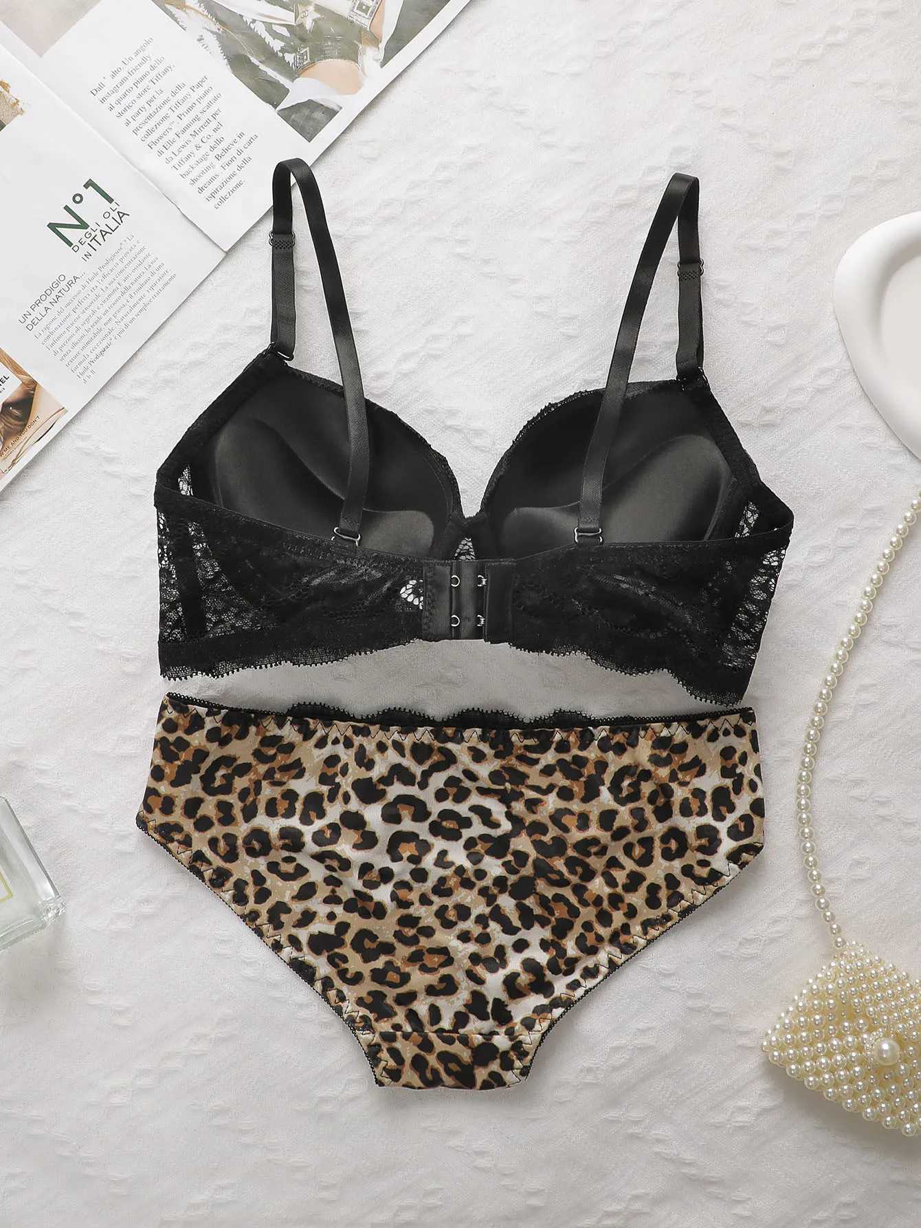 Ladies Leopard Print Lace Bralette Sexy With Steel Ring Lingerie Comfortable Lifting Underwear Triangle Underwear Set B2076XJ251106