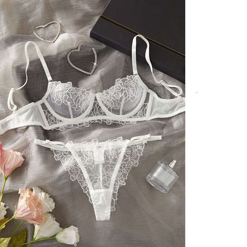 Lace Sexy Lingerie Hot Selling Sexy Mesh Floral Embroidery Push Up Temptation Sheer Lingerie Set For Women