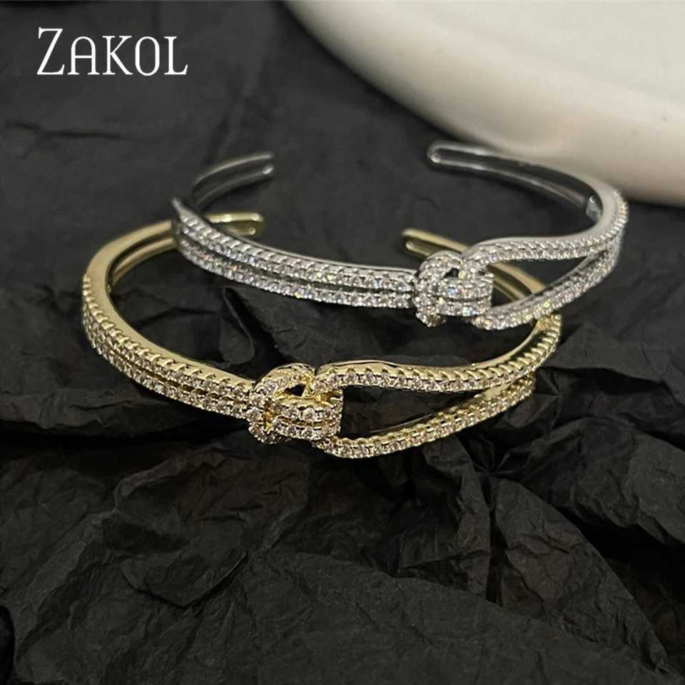 ZAKOL Exquisite AAA Full Zircon Knot Bracelet Bangles for Women Fashion Adjustable Open Bracelet GiftW251121