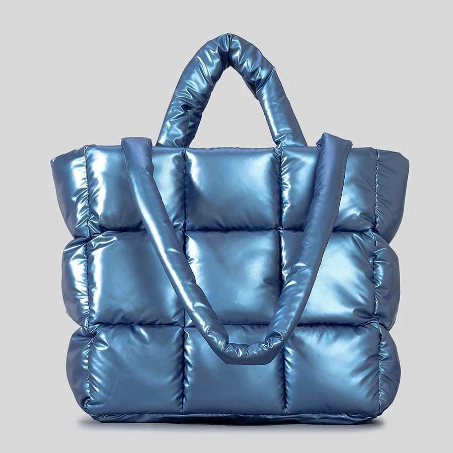 Fi Plaid Padded Tote Bag Designer Soft Puffy Wen Handbags Luxury Nyl Down Cott Shoder Bags Warm Winter Fem Purse Y251121