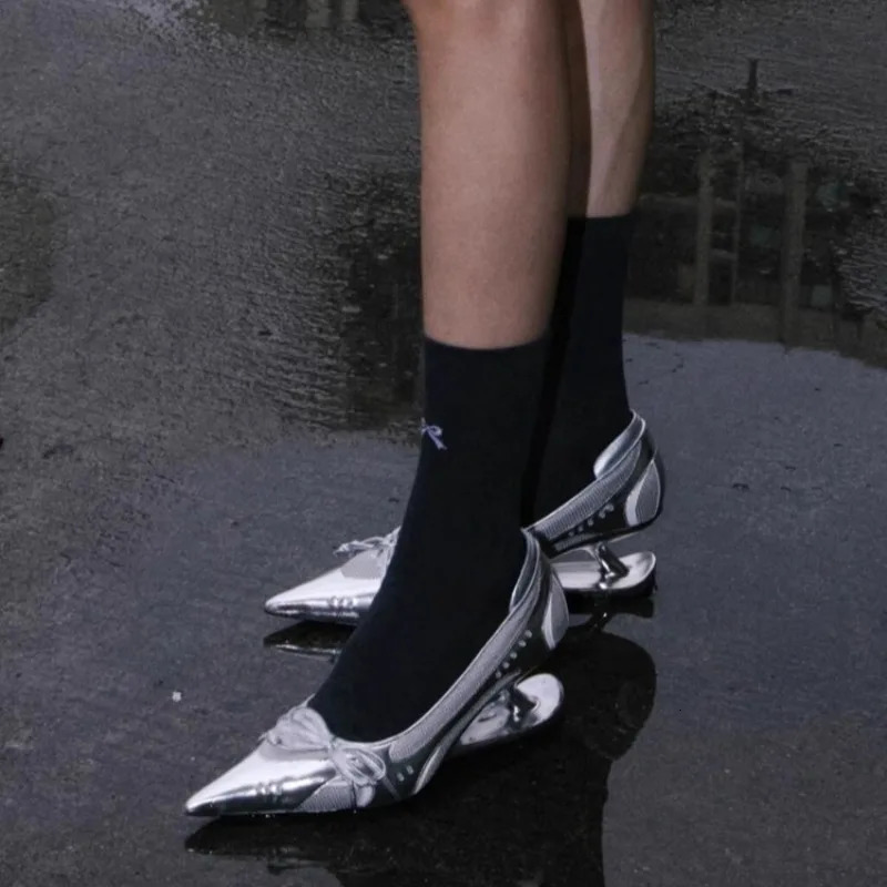 Special Heel Spliced Heels Pointed Toe Womens Fashion Shallow Mouth Bow NonSlip Mary Jane Single Shoes 251121