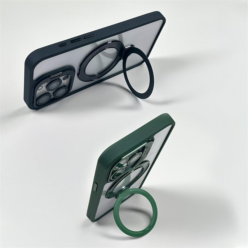 Luxury Magnetic Transparent Kickstand Stand Phone Case For iPhone 17 air 16 15 14 Plus 13 12 11 Pro Max Ring Holder Stand Cases Magsafe Shockproof Bum