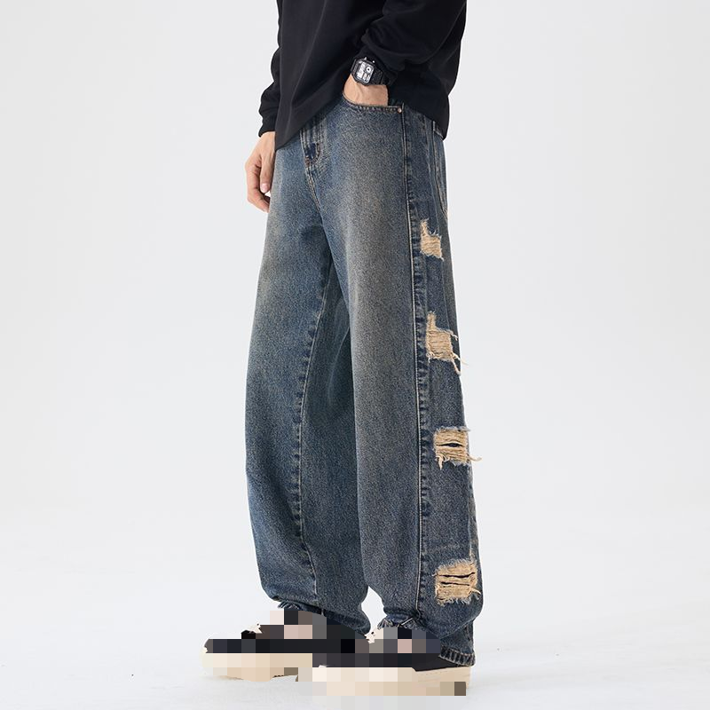 New trendy ripped loose straight-leg jeans---G7325