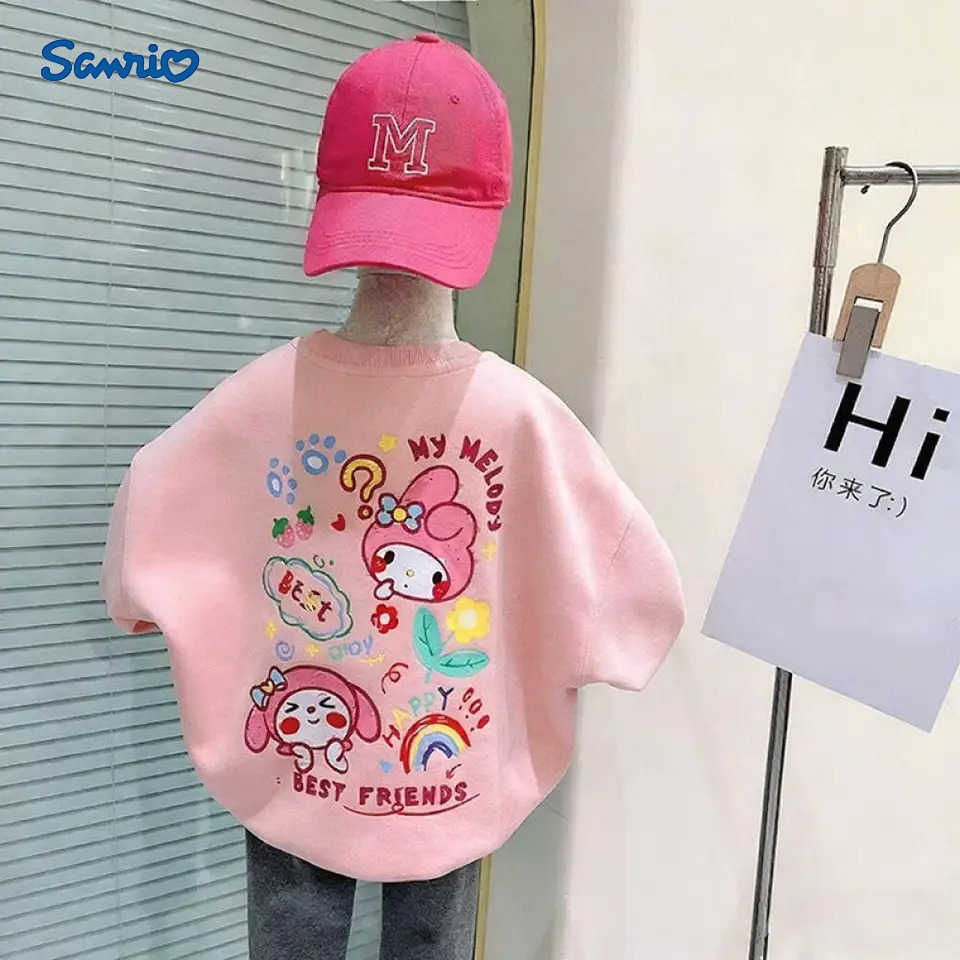 Sanrio My Melody Childrens Cartoon Velvet Thickened Round Neck Sweatshirt Girls Sweet Printed Pink Autumn and Winter Tops H251121