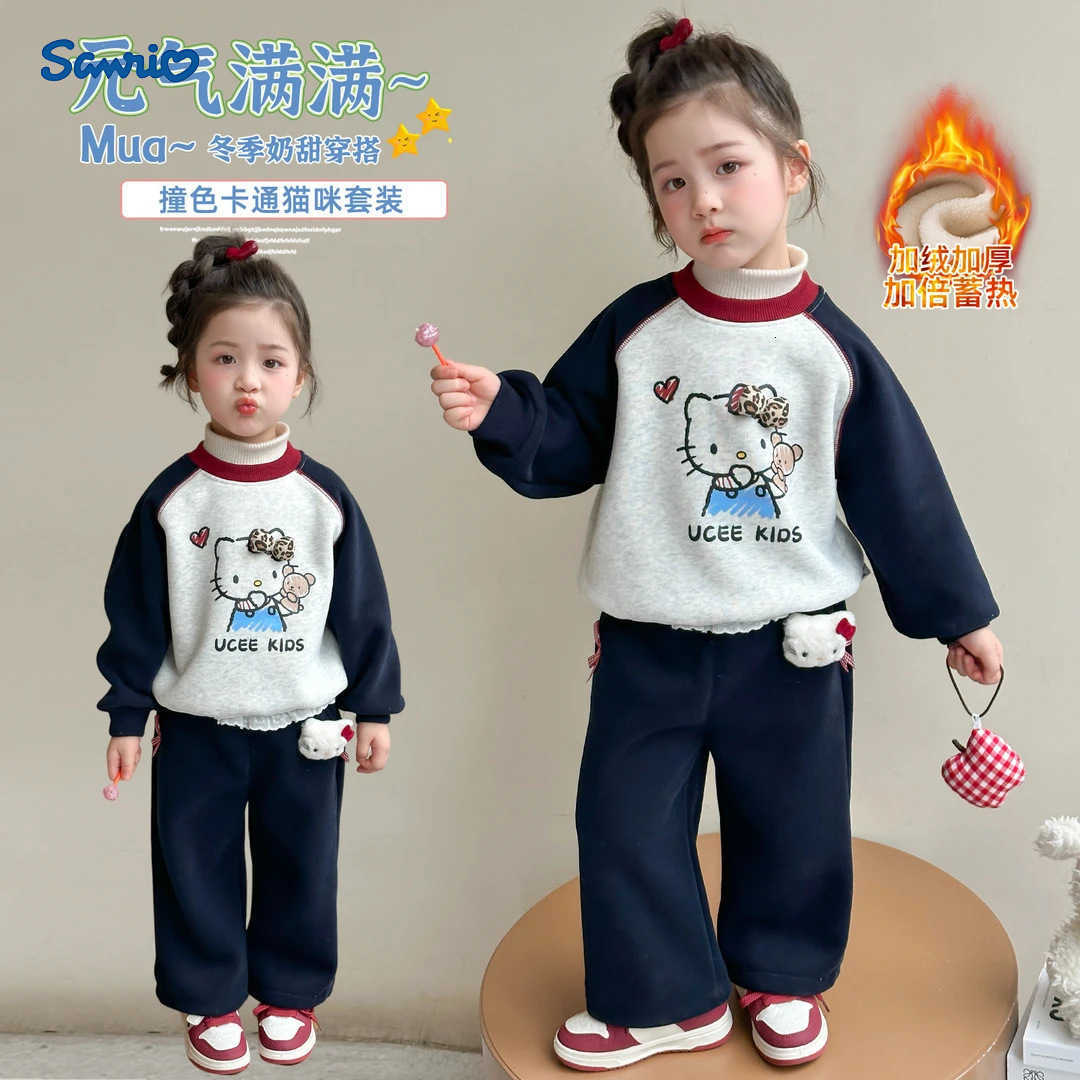 Sanrio Girls Fleece-Lined Autumn Winter Sweatshirt New Baby Girl Winter Round Neck Pullover Top Childrens Winter Clothing H251121