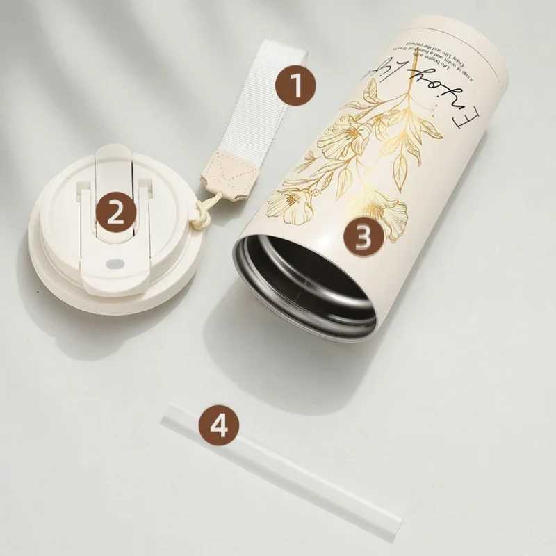 500ml Thermos Coffee Insulated Stainless Steel Vacuum Flask ColdHot Double Wall Straw Cup Thermal Iced Travel Mug L251121LGGV W260226