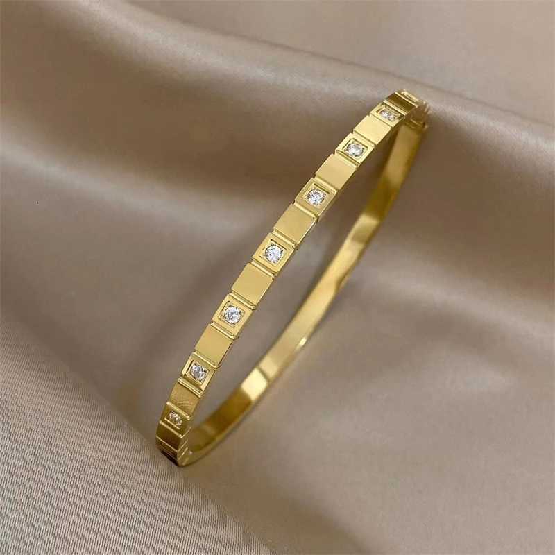 316L Stainless Steel New Fashion Fine Jewelry Minimalism Embedding Dazzling Zircon Charm Chain Bangle Bracelet For WomenW251121