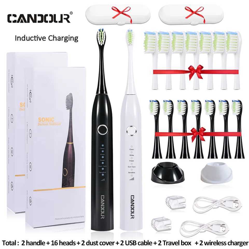 CANDOUR 5166 Sonic Electric Toothbrush Adult Timer Brush USB Rechargeable Electric Tooth Brushes with 8pc Replacement Brush Head C251121