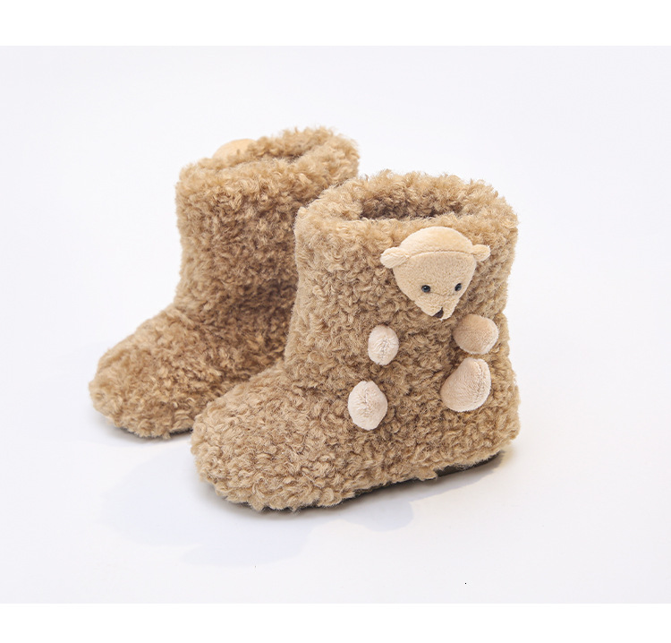 New designer shoes Children s Furry Boots Autumn Winter New Girls Cute Bear Cotton Boots Warm Snow Boots Soft Sole Fleece Short Boots