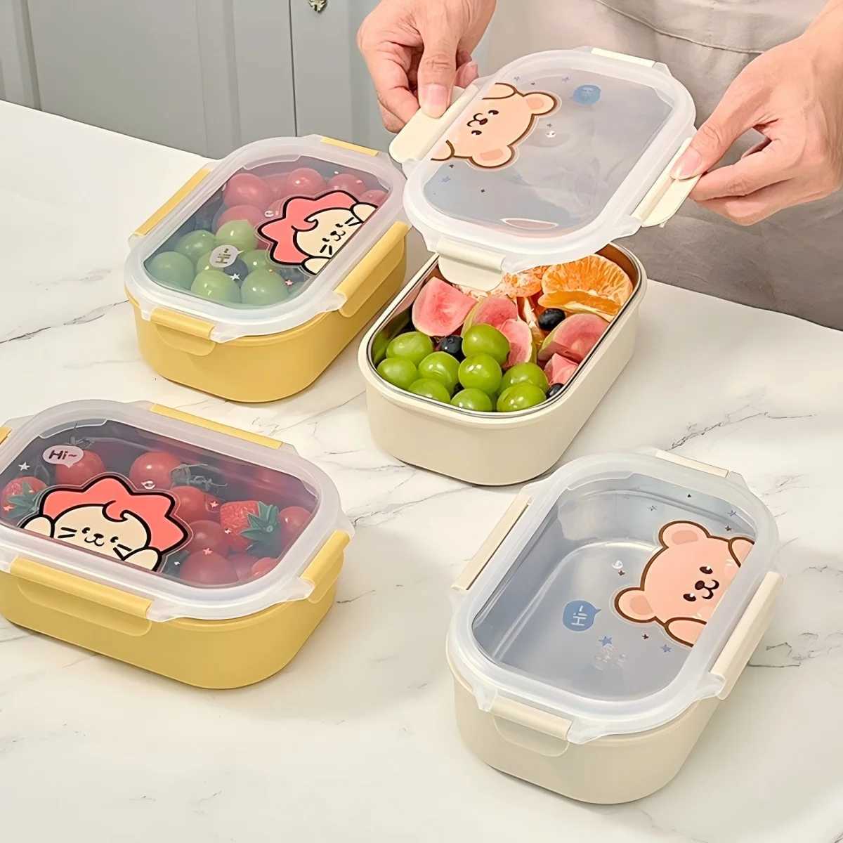WORTHBUY 900ml 304 Stainless Steel Lunch Container Leak-proof Student Children Lunch Box Microwave Safe Portable Fruit Bento BoxM251121