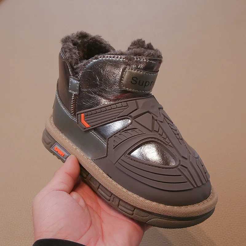 Boys Snow Boots Winter New Khaki Padded Thickened Warm Kids Cotton Shoes Black Leather Non-slip Childrens Big Cotton BootsW251121